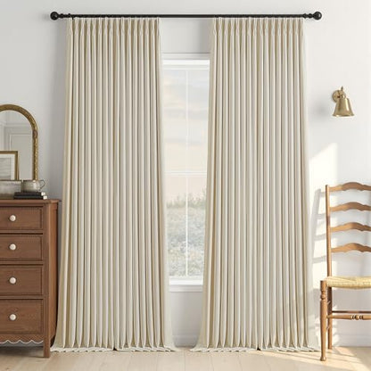 Cream Beige Linen Blackout 120 Inch Curtains for Living Room 2 Panels Set Pinch Pleated Back Tab Drapes Farmhouse Thermal Insulated Full Black Out Curtains 120 Length High Ceiling to Floor 50x120 (Cream Beige / 50"W x 120"L (Pack of 2))
