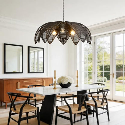 Boho Rattan Chandeliers Light Fixture Hand Woven Wicker Pendant Light Coastal Hanging Pendant Light for Living Dining Room Kitchen Island