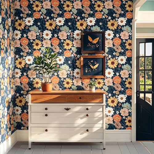 Vintage Floral Wallpaper Peel and Stick Boho Floral Contact Paper Flower Leaf Removable Self Adhesive