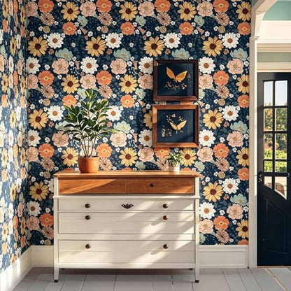 Vintage Floral Wallpaper Peel and Stick Boho Floral Contact Paper Flower Leaf Removable Self Adhesive