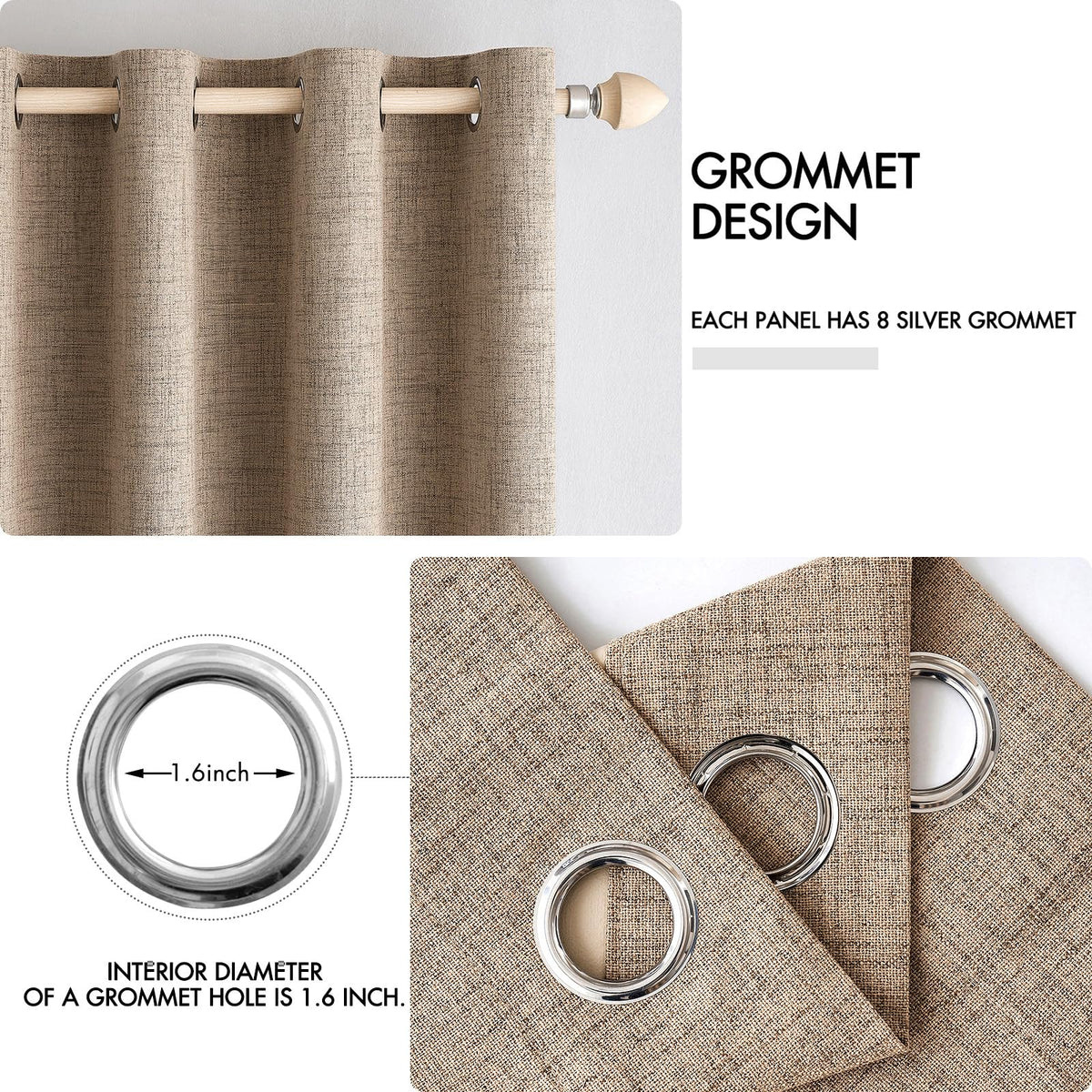 100% Blackout Linen Curtains for Bedroom 52x92 Inches Copper Brown (Copper Brown / 52"W x 92"L (Pack of 2))