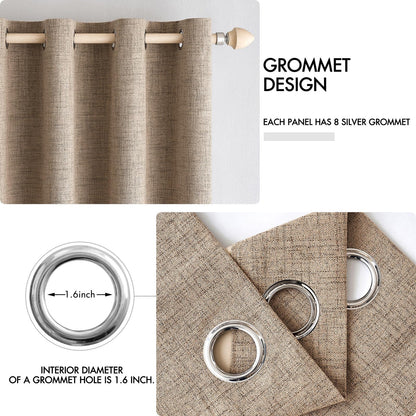 100% Blackout Linen Curtains for Bedroom 52x92 Inches Copper Brown (Copper Brown / 52"W x 92"L (Pack of 2))