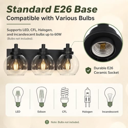 Bathroom Light Fixtures (Black / 3-Light)