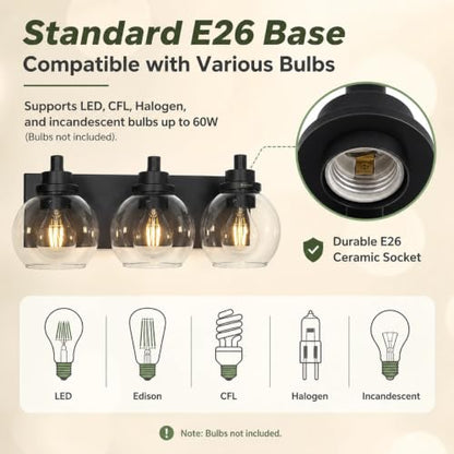 Bathroom Light Fixtures (Black / 3-Light)