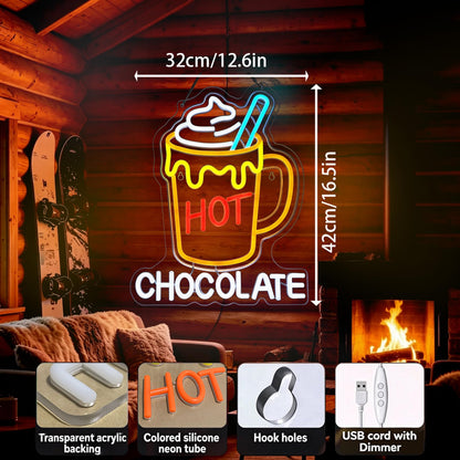 Hot Chocolate Neon Sign (Golden Yellow,Pure White,Orange Red)