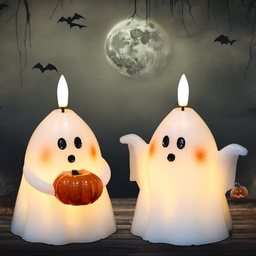 Halloween Ghost Candles Battery Operated with Timer Flameless Flickering