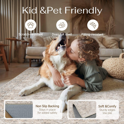 Beige Round Rugs 8x8 Washable Rug Indoor Carpet (Multi Beige / 8' (Round))