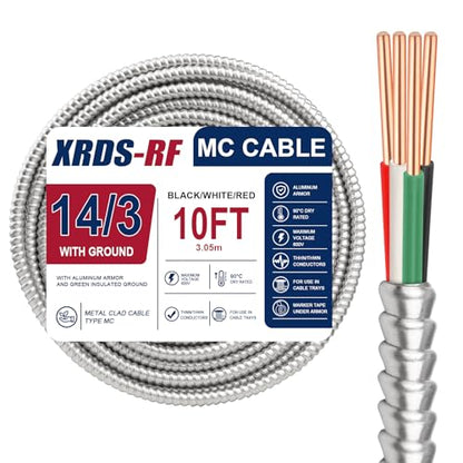14 3 Metal Clad MC Cable 10FT (10FT / 14AWG/3)