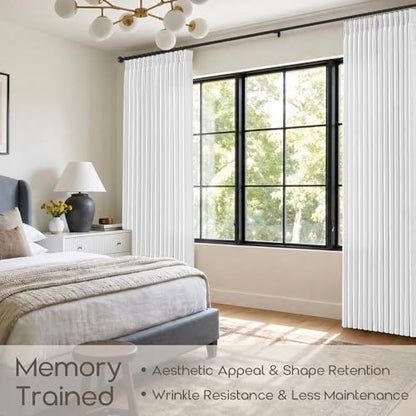 108 Inch Pinch Pleated Snow White Linen Blend Memory Training Curtains (Snow White / 40"W x 108"L (Pack of 2))