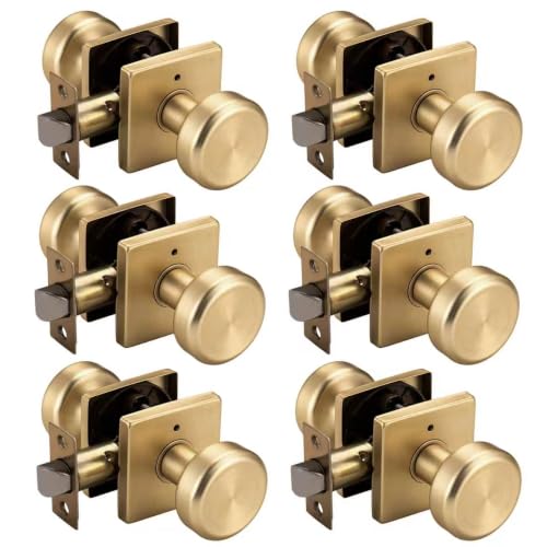 Brushed Gold Door Knob with Square Rosette for Privacy