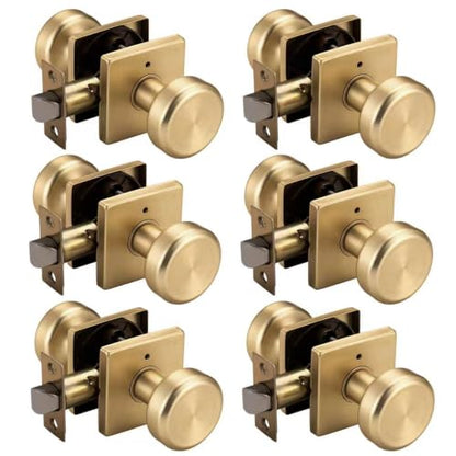 Brushed Gold Door Knob with Square Rosette for Privacy