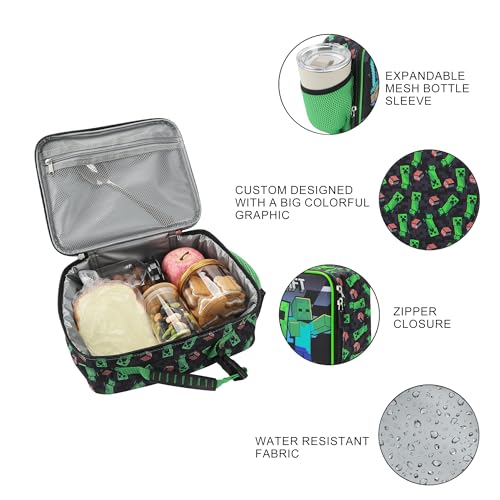 Minecraft Creepers and Block Characters Insulated Lunch Kit (Minecraft Block Green)