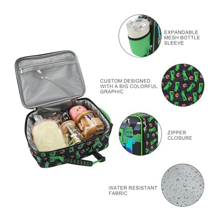 Minecraft Creepers and Block Characters Insulated Lunch Kit (Minecraft Block Green)