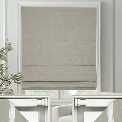 No Drill Roman Shades Cordless Blinds Blackout for Indoor Windows (Beige / 34"W x 50"H)