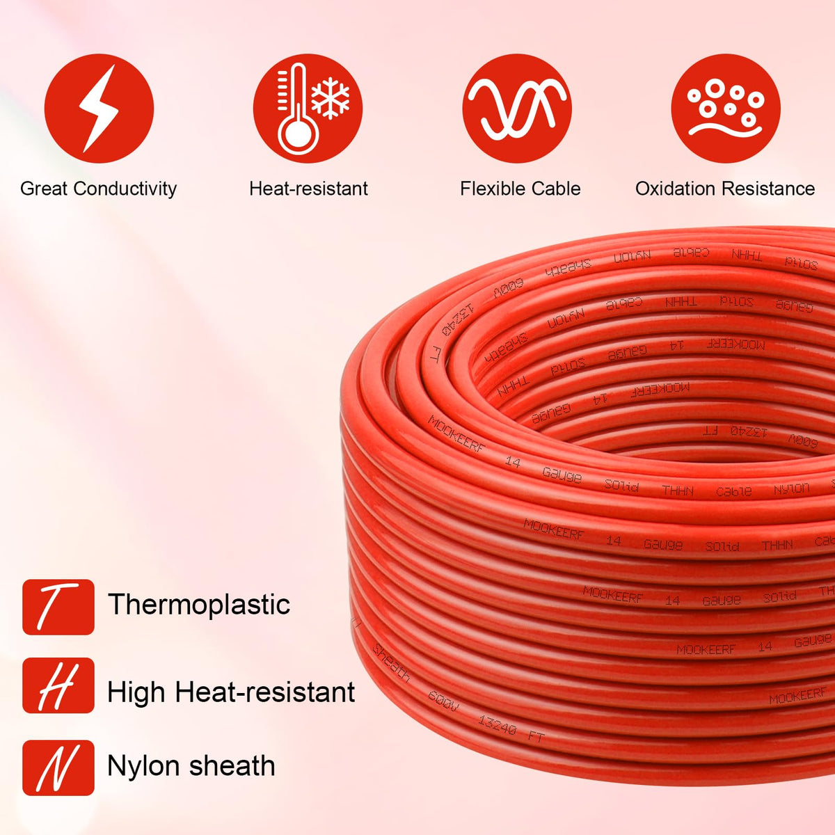 THHN Wire 14 Gauge 50FT (14 Gauge 50FT / Red)