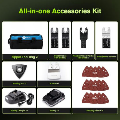 Oscillating Multi Tool Kit with LED Light and Quick Blade Change