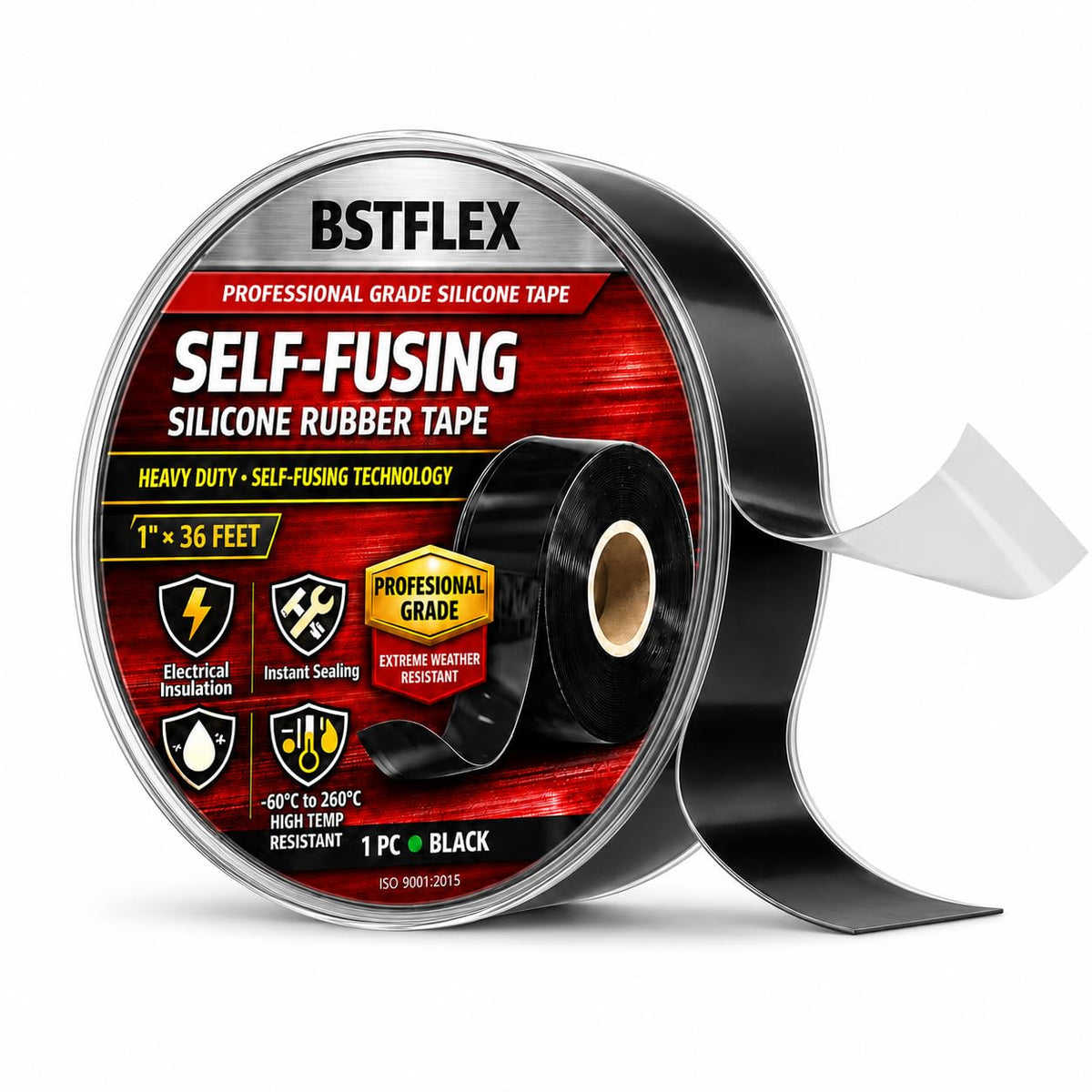 Self Fusing Silicone Tape 1" x 36' Black (Black / 1-Inch x 36-Feet)