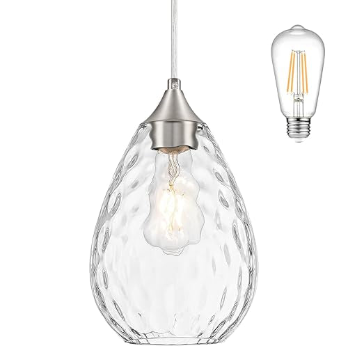 Glass Pendant Lights Kitchen Island 6" Pendant Light Fixtures Hammered Clear Glass Height Adjustable Modern Hanging Pendant Lights for Dining Room