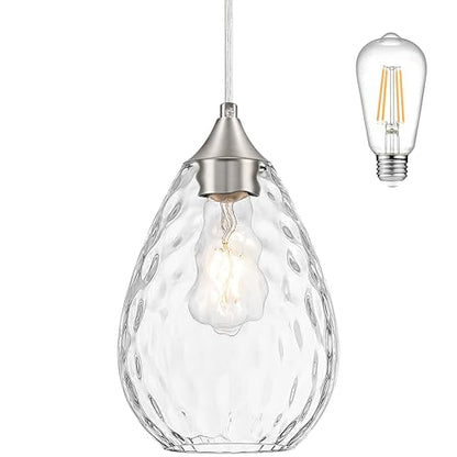 Glass Pendant Lights Kitchen Island 6" Pendant Light Fixtures Hammered Clear Glass Height Adjustable Modern Hanging Pendant Lights for Dining Room
