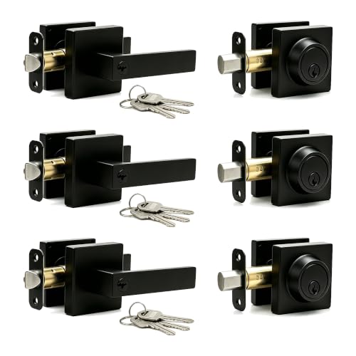 Matte Black Keyed Entry Front Door Lever with Lock
