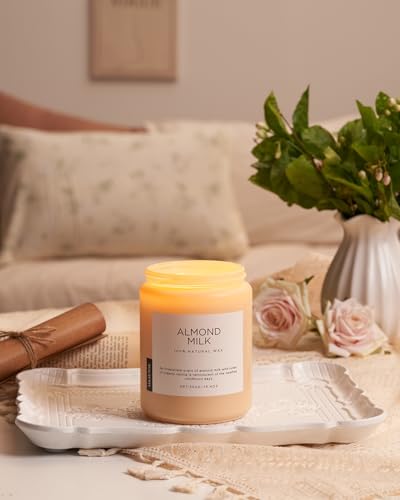 Almond Milk Scented Candle Cozy Night Relaxation Non Toxic 19.4Oz (Large Jar / Almond Milk)
