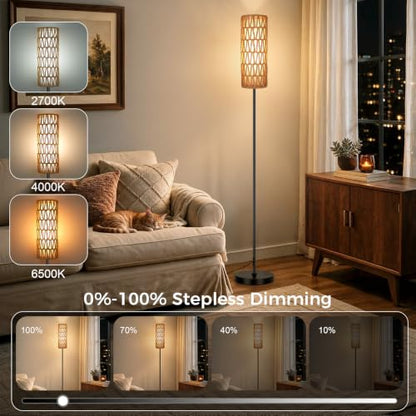 Boho Floor Lamp for Living Room with Smart RGB Bulb