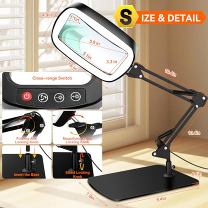 10X 30X Large Magnifying Glass with Light and Stand