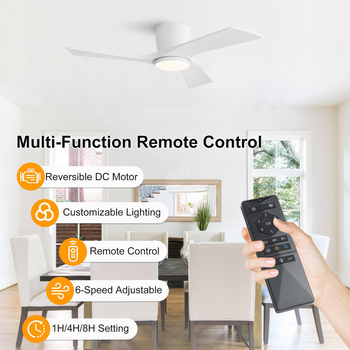 42 Inch Ceiling Fan with Light and Remote (White / 42")