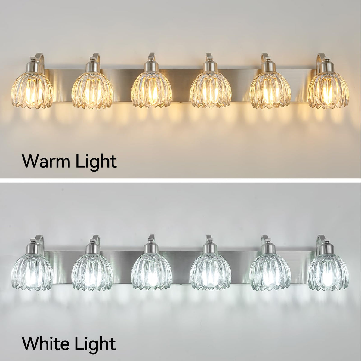 Brushed Nickel Vanity Light Bathroom Lighting Fixtures 6 Light Crystal Tulip Shade Modern Bathroom Vanity Light (Brushed Nickel - Tulip Clear / 6-light)
