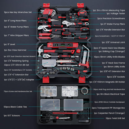 330 Piece Home Repair Tool Kit with Pull (Black Red / 15.7)
