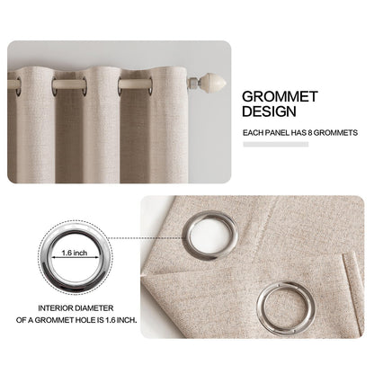100% Blackout Linen Curtains for Bedroom 52x63 Inches Natural Beige (Beige / 52"W x 63"L (Pack of 2))