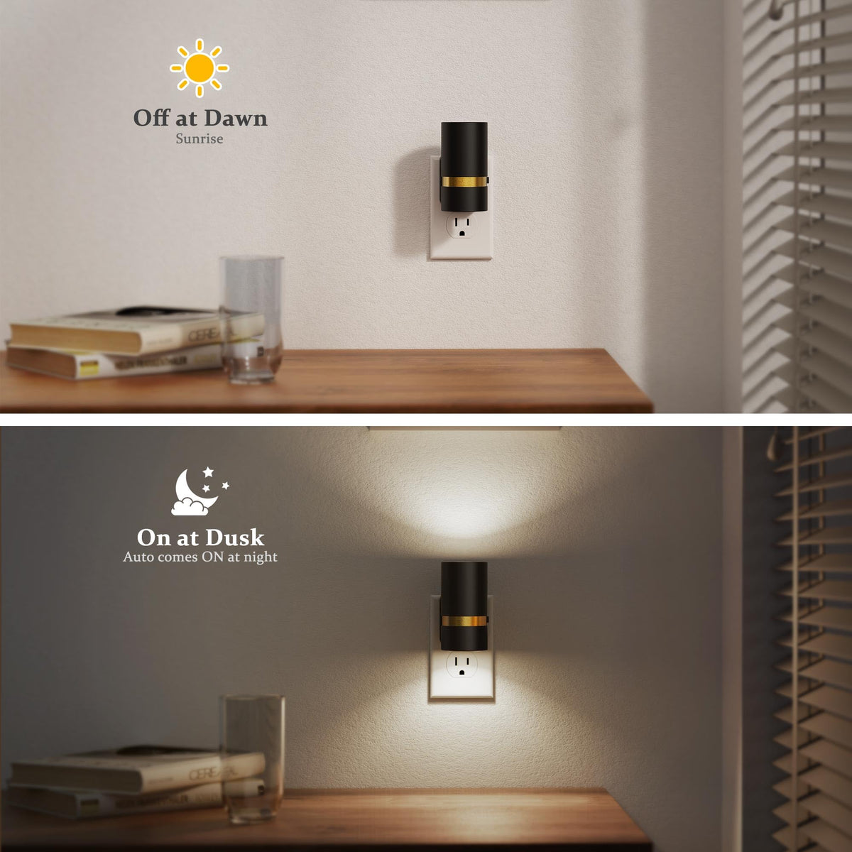 Night Lights Plug into Wall (Black-5000K / 2 Pack)