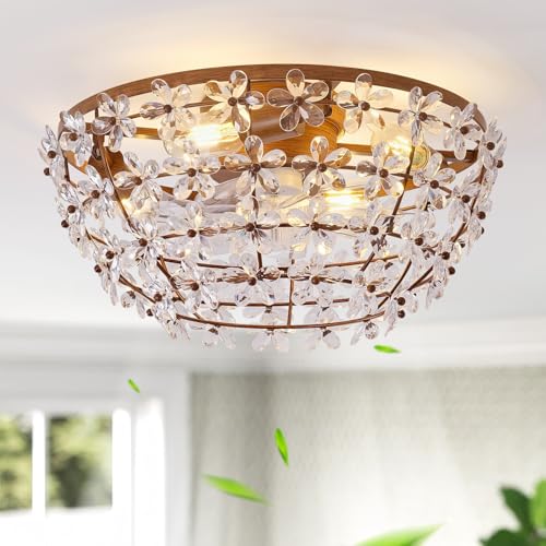 Crystal Caged Ceiling Fan with Light Flush Mount