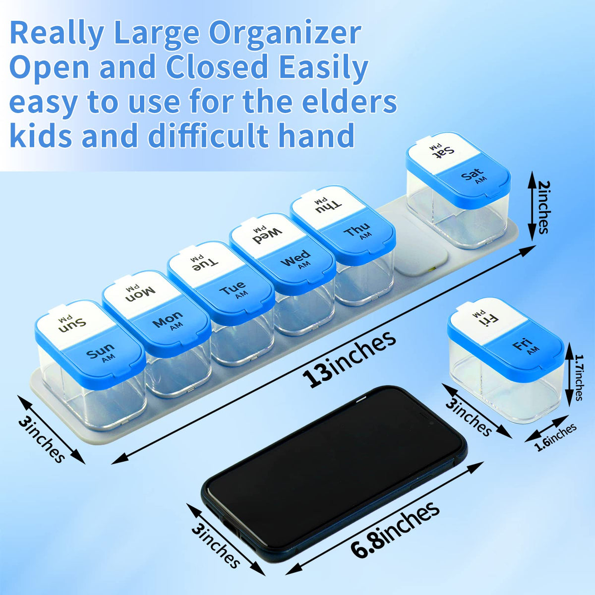 Large Pill Organizer 2 Times a Day (Blue)