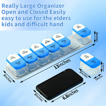 Large Pill Organizer 2 Times a Day (Blue)