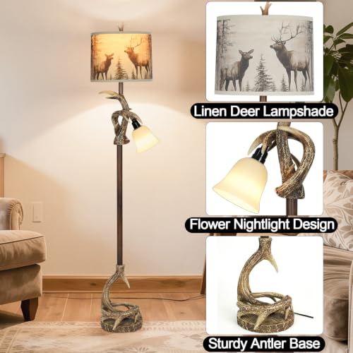 65" Vintage Deer Floor Lamp and Forest