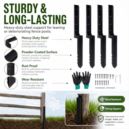Upgraded Heavy Duty Fence Post Repair Kit Thickened Steel Anchor Stakes