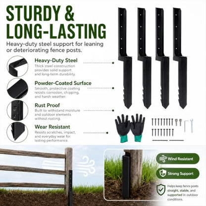 Upgraded Heavy Duty Fence Post Repair Kit Thickened Steel Anchor Stakes