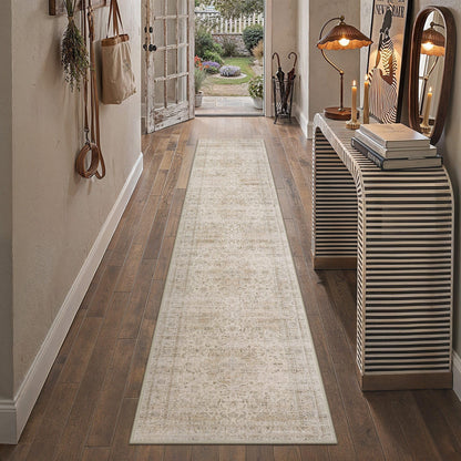 2.6'x10' Washable Runner Rug Beige Vintage Rug for Hallway (Light Beige / 2'7" x 10' (Runner))