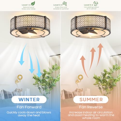 Boho Low Profile Flush Mount Fandelier Ceiling Fan with Light and Remote