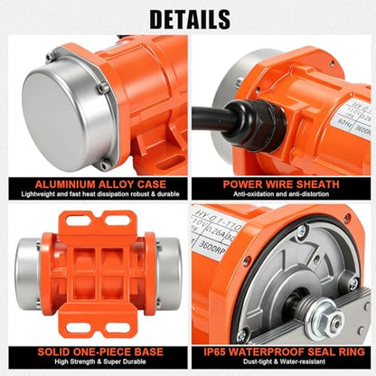 Vibration Motor 30W Concrete Vibrator Single Phase 110V AC 3600RPM Vibrating Motor with US Power Plug & Switch for Shaker Table Soil Sifter (30W)