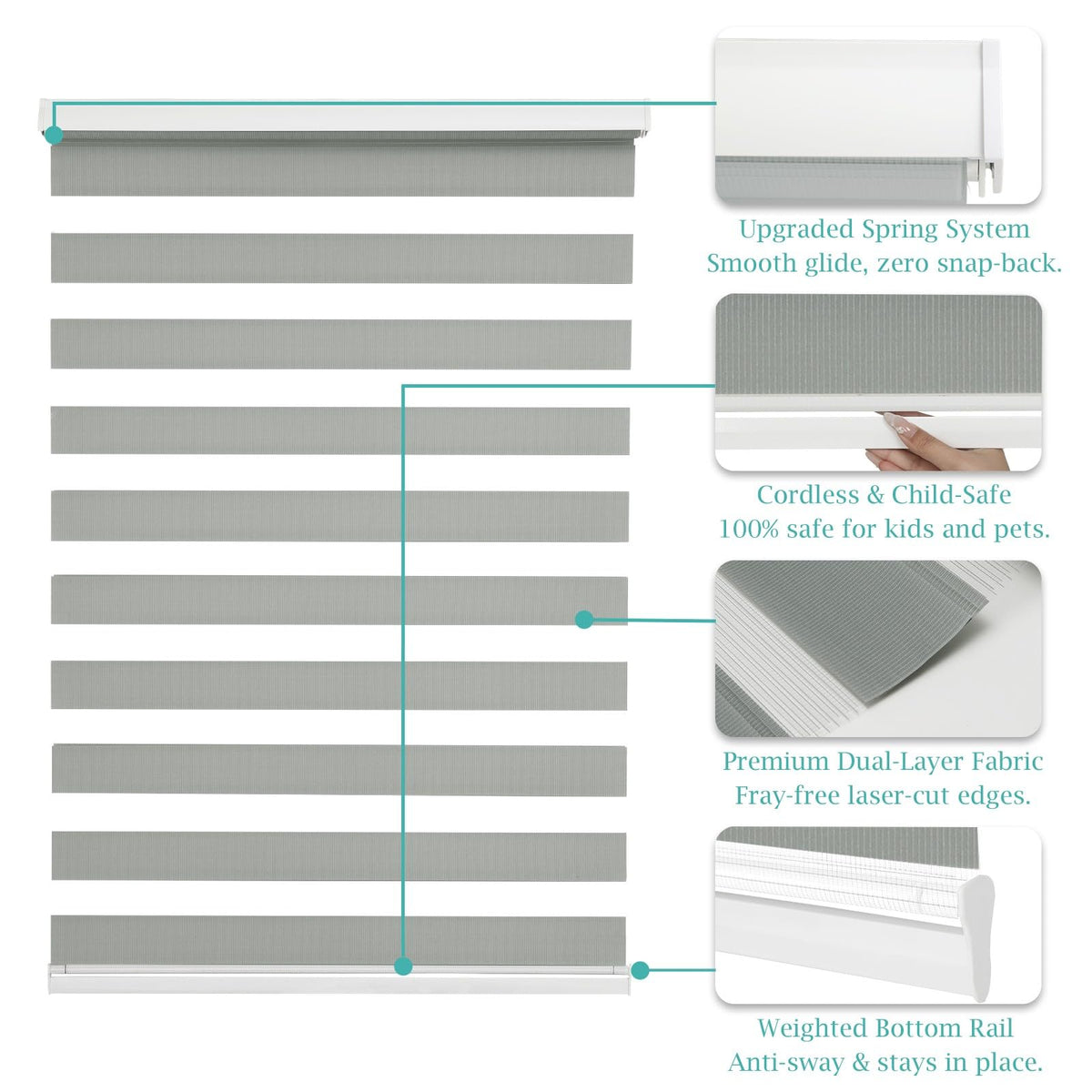 Custom Size Cordless Zebra Blinds for Windows (Gray / CUSTOM SIZE)
