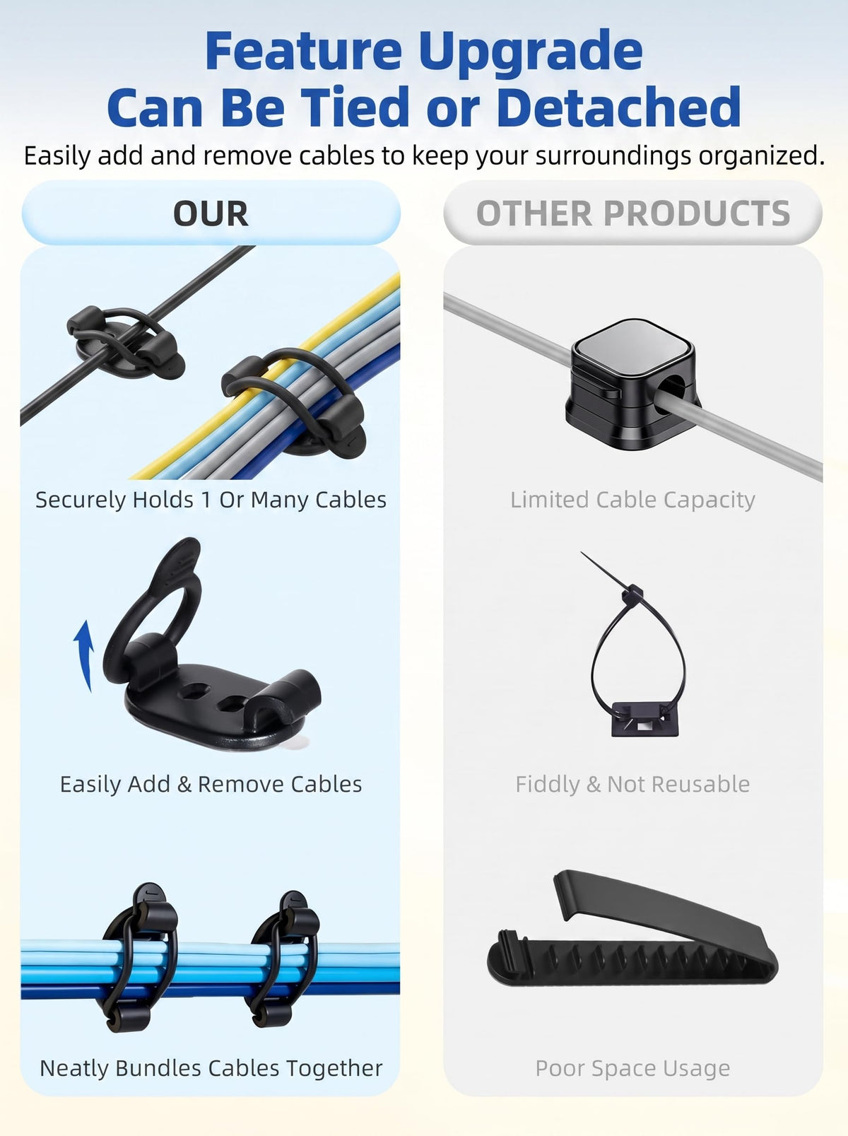 20 Pack Adhesive Cable Clips (Black)