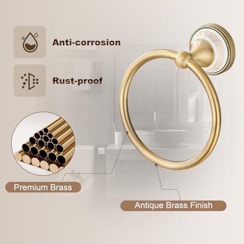 Towel Ring Wall Mounted Antique Brass Towel Holder for Bathroom (Antique Bronze)