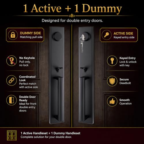 Matte Black Front Door Handle Set with Deadbolt