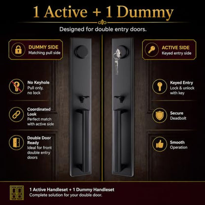 Matte Black Front Door Handle Set with Deadbolt