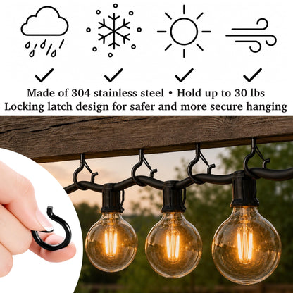 304 Stainless Steel 2 Inch Screw Eye Hooks with Driver Bit (Black / 24 PCS)