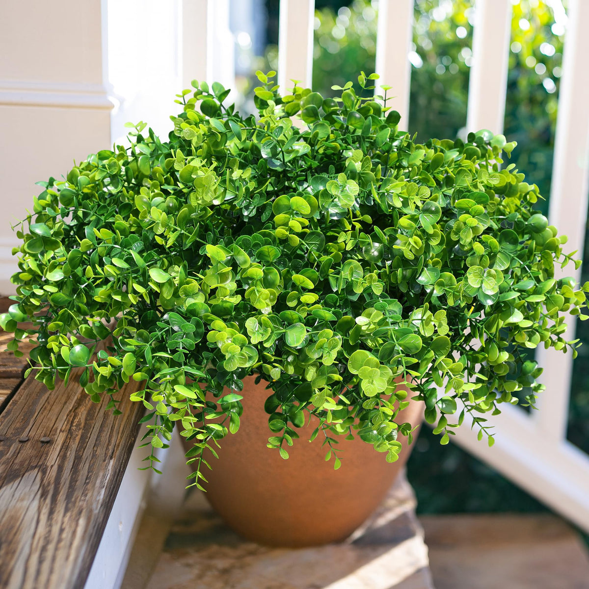 Artificial Plants for Outdoors Outside Spring Summer Decoration (12 Bundles Green Eucalyptus)