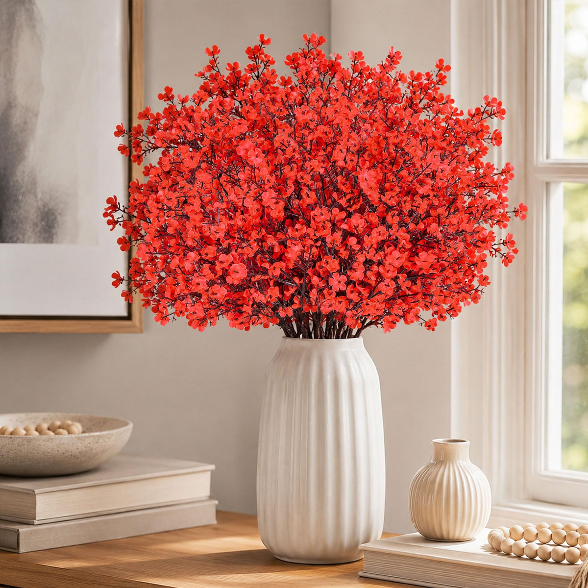 20Pcs Artificial Christmas Flowers Red Babys Breath Decoration for Home (Red)