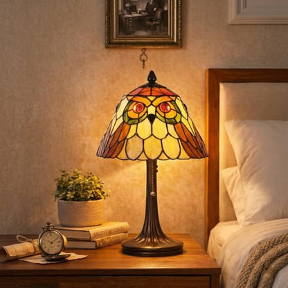 Tiffany Style Table Lamp Stained Glass Vintage Owl Bedside Light